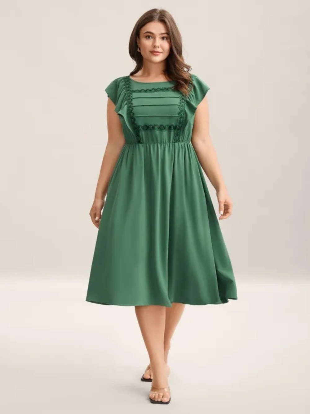 NWT bloomchic 26 Green Midi Dress with Lace Trim